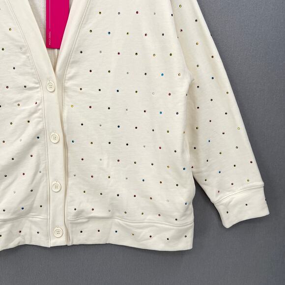 TEREZ Gems Chili Cardigan Sweatshirt Womens Medium Cream Rainbow Rhinestone NWT - Picture 8 of 16